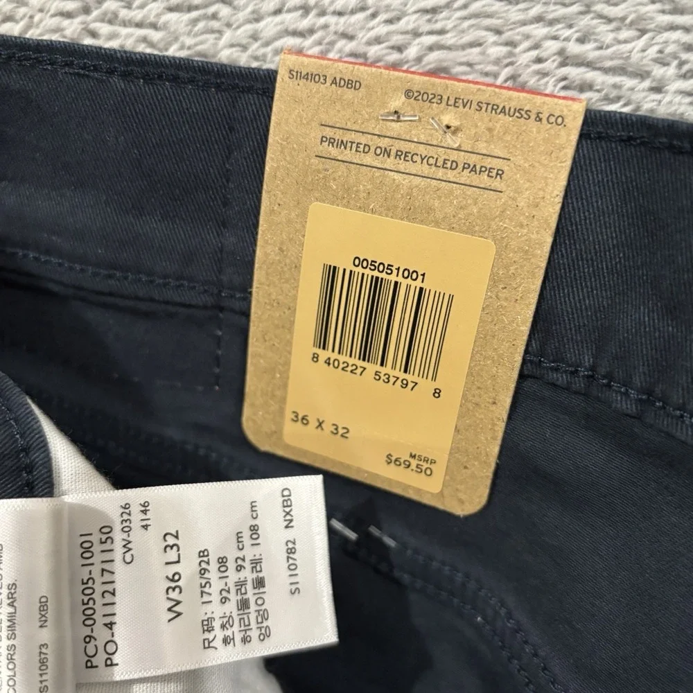 Levi's 505 Jeans Men's 36x32 Straight Mid Rise Premium Soft Twill Navy Blue